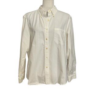 L.L. Bean Women’s Large White Ivory Cotton Button Down Shirt Long Sleeve Classic